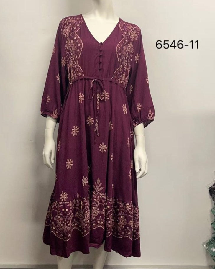 V-Neck Button Midi