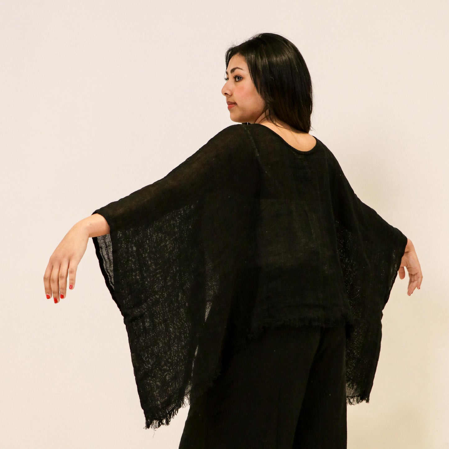 Alice Fringed Poncho Top Black