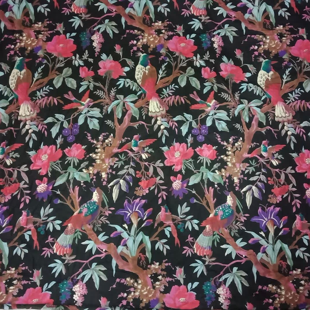 Black Bird Print Skirt With Lining
