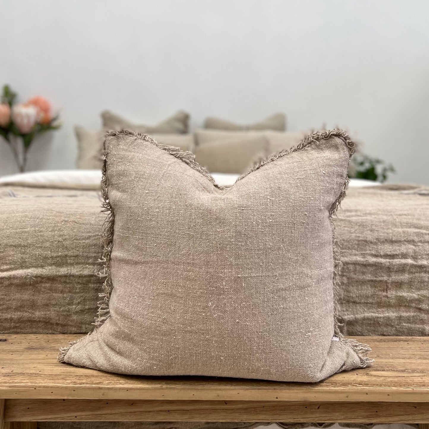 Cushion Cover Natural Handloomed/Rustic Linen With Fringe