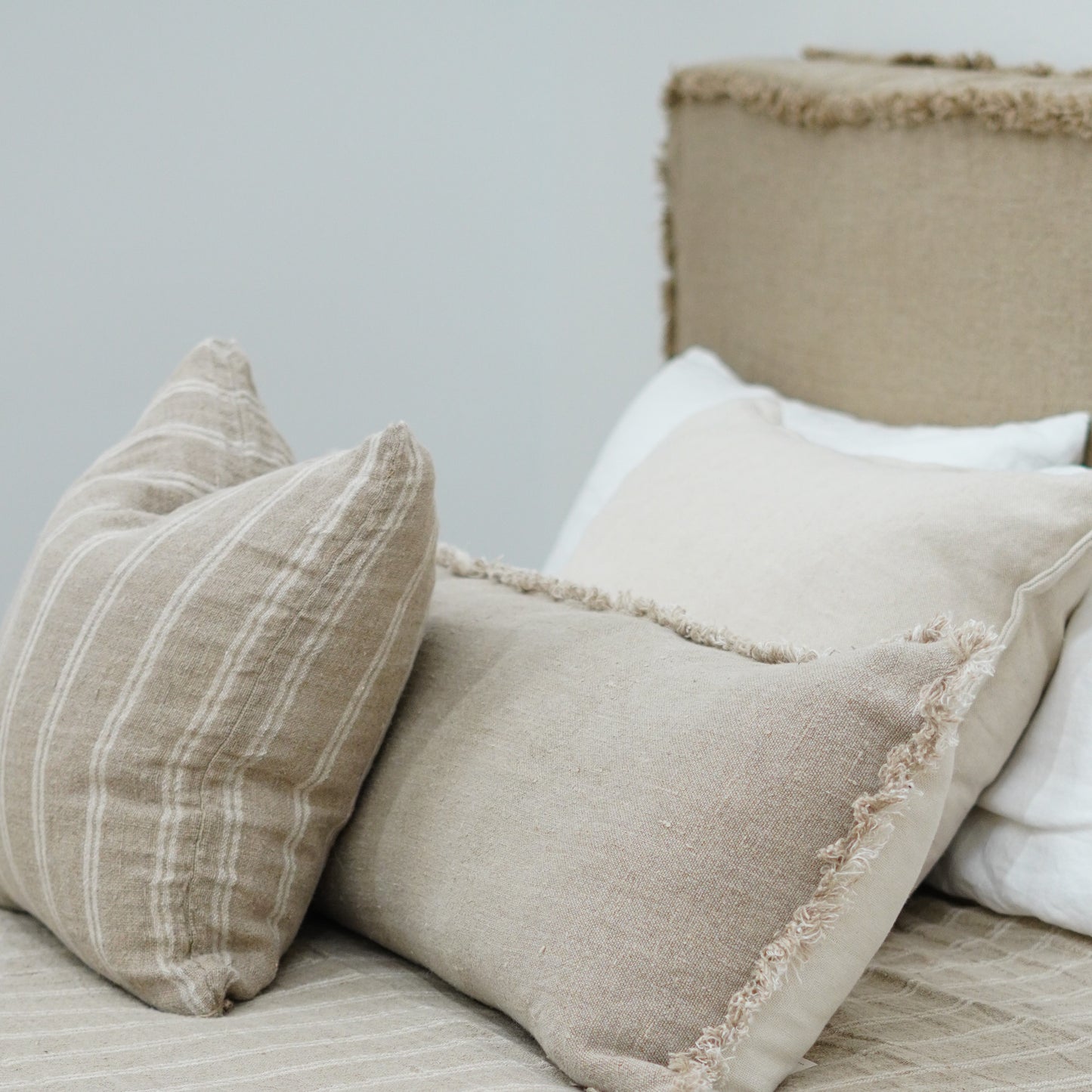 Cushion Cover - White Stripe Handloomed Linen 50 X 50 Cm