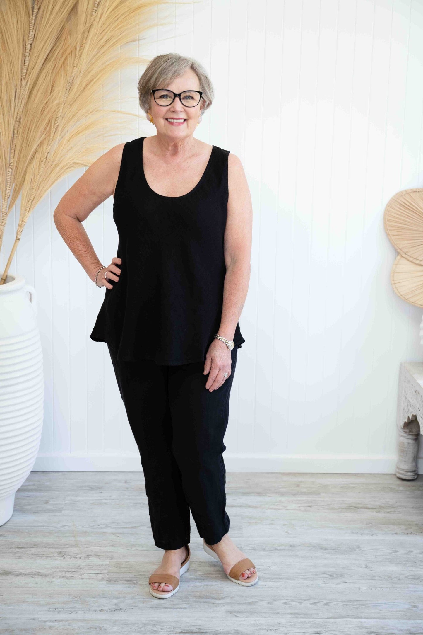 Camio Linen Tank Top | Black