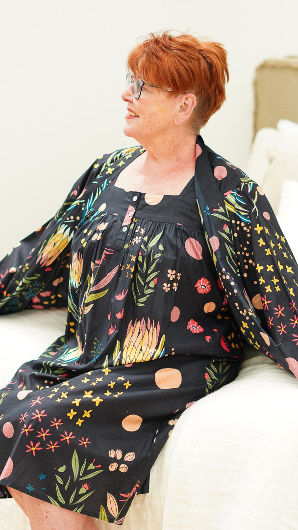 Protea Print Nightie Black