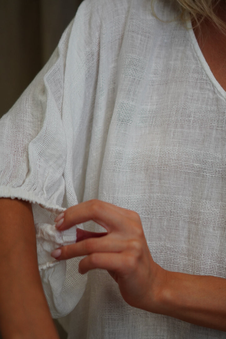 Rosa Elasticised Sleeves Kaftan White Combo