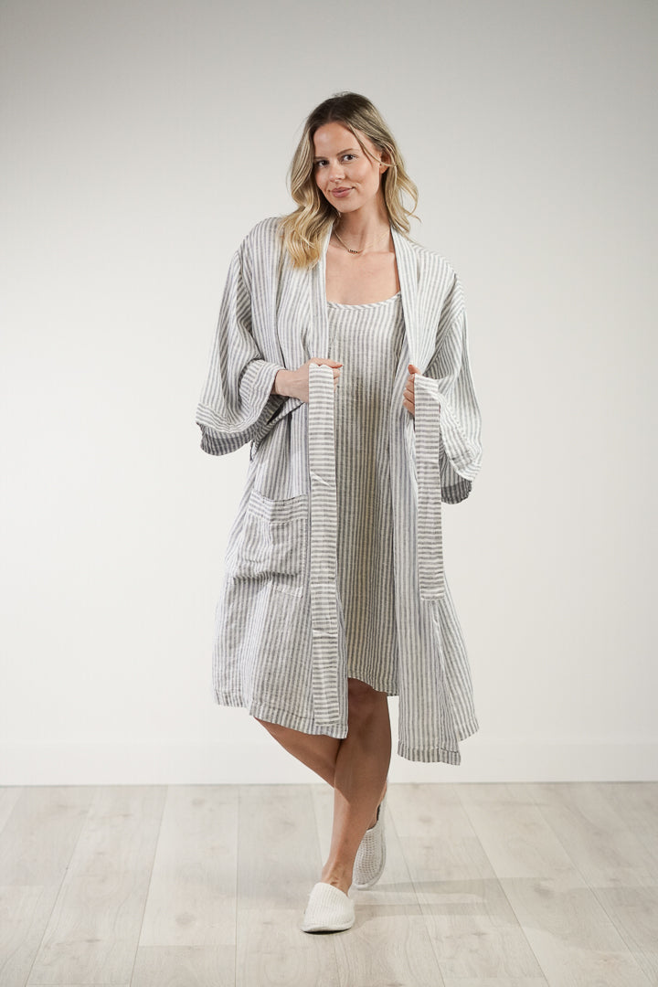 Nicola Slip Linen Dress Powder Blue Stripe