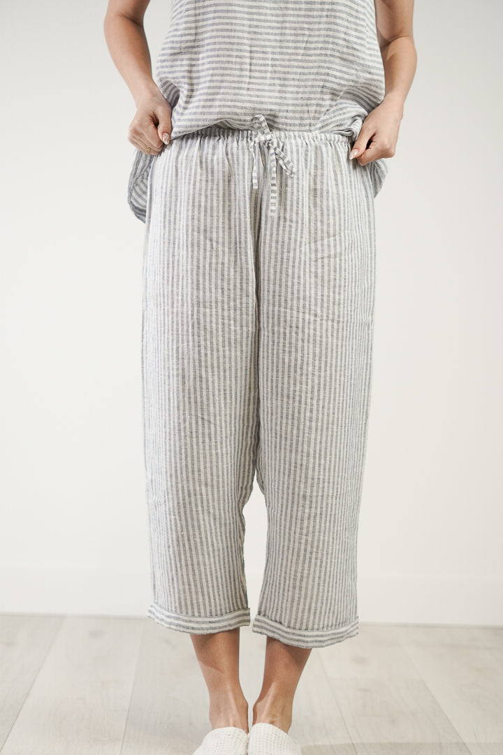 Tilly Linen 3/4 Pants Powder Blue Stripe