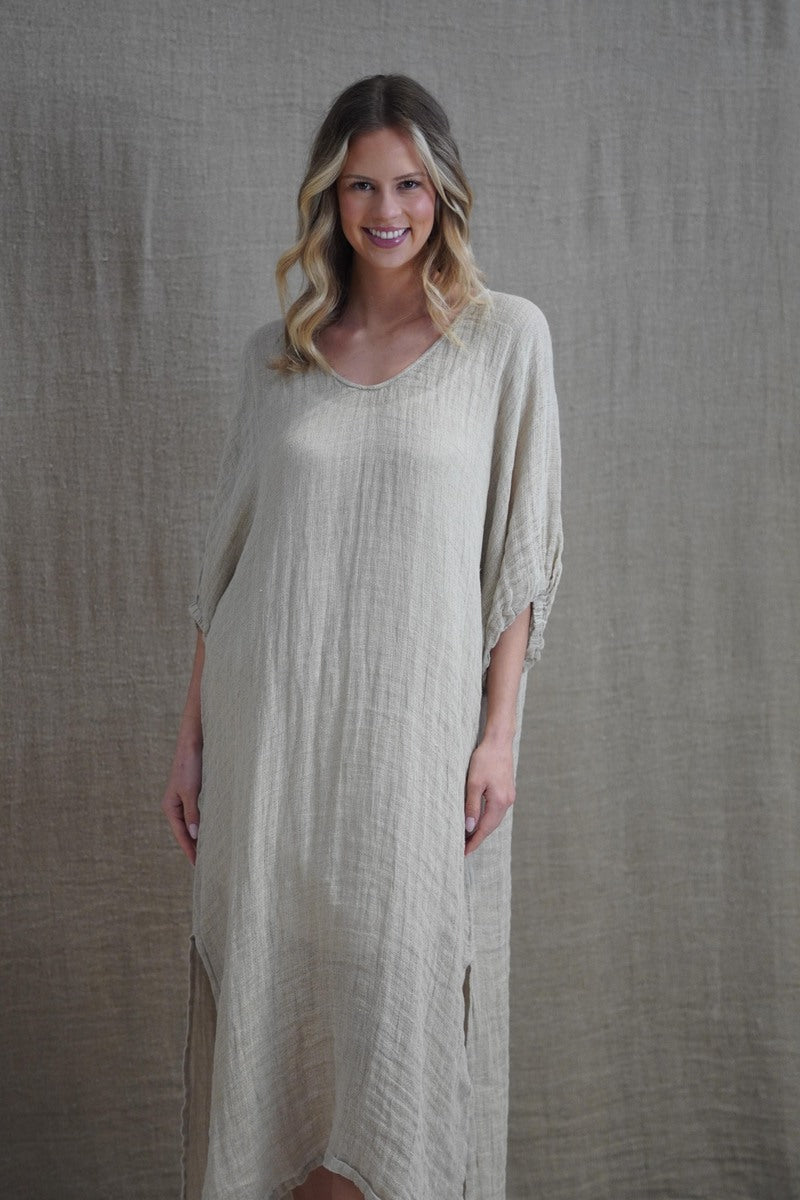 Rosa Elasticised Sleeves Kaftan Natural