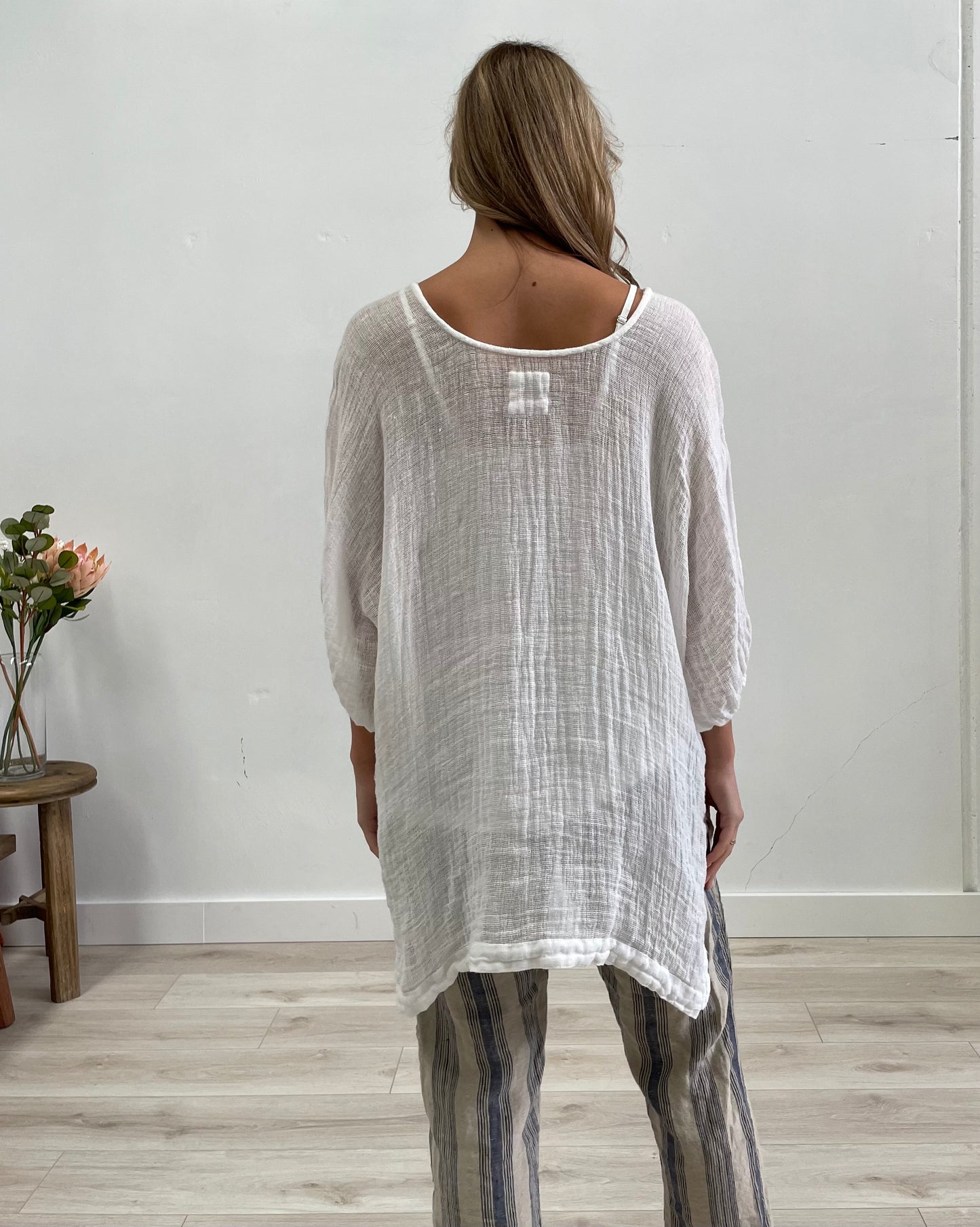 Bella Elasticated Sleeves Top White