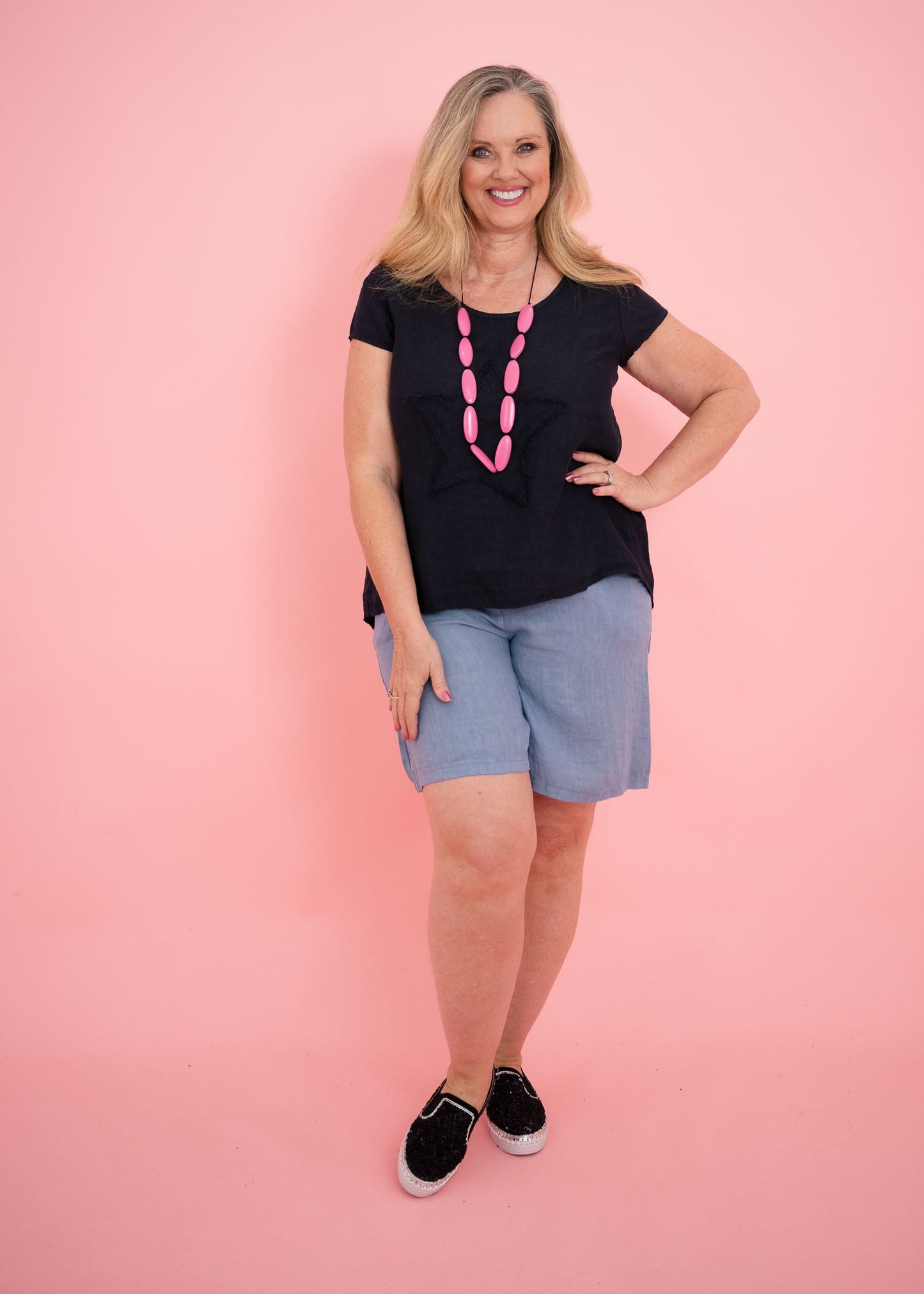 Gauci Star Linen Tee | Navy