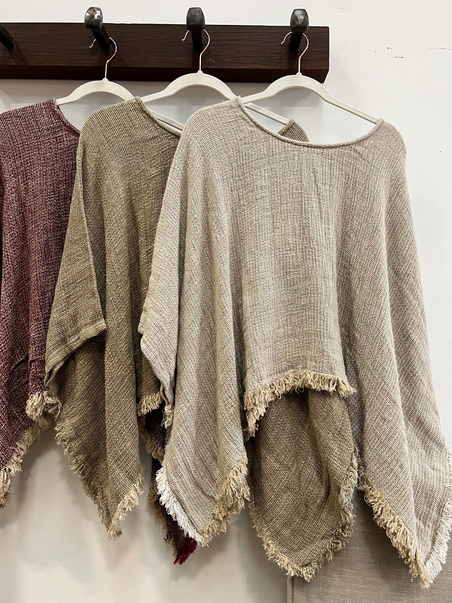 Liza Fringed Poncho Top Olive