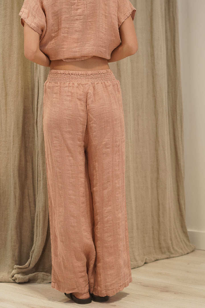 Mia Linen Pants Cameo Brown Check