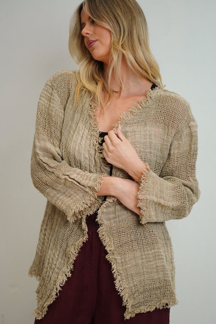 Nora Linen Jacket Natural & White Ombre Stripes