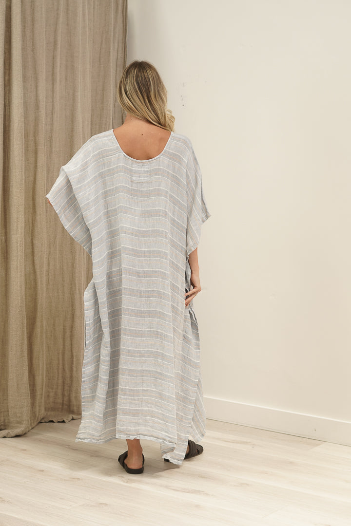 Erika Oversized Kaftan Lemon Sorbet Multi Stripes