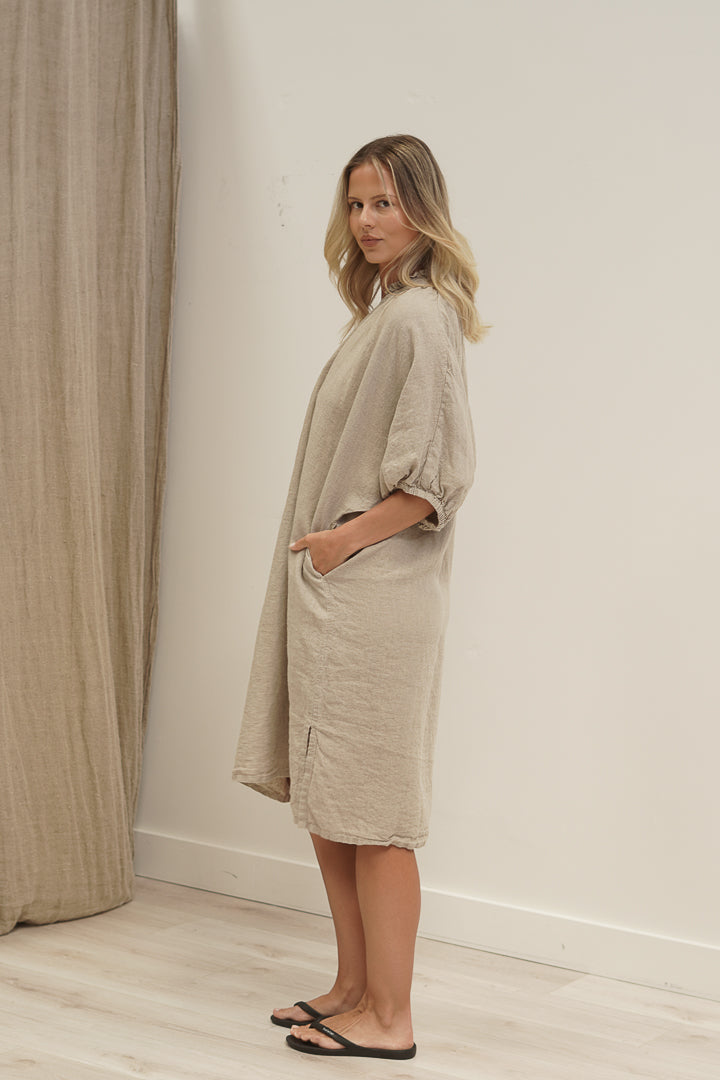 Orabella V-Neck Dress Natural (With Pockets)