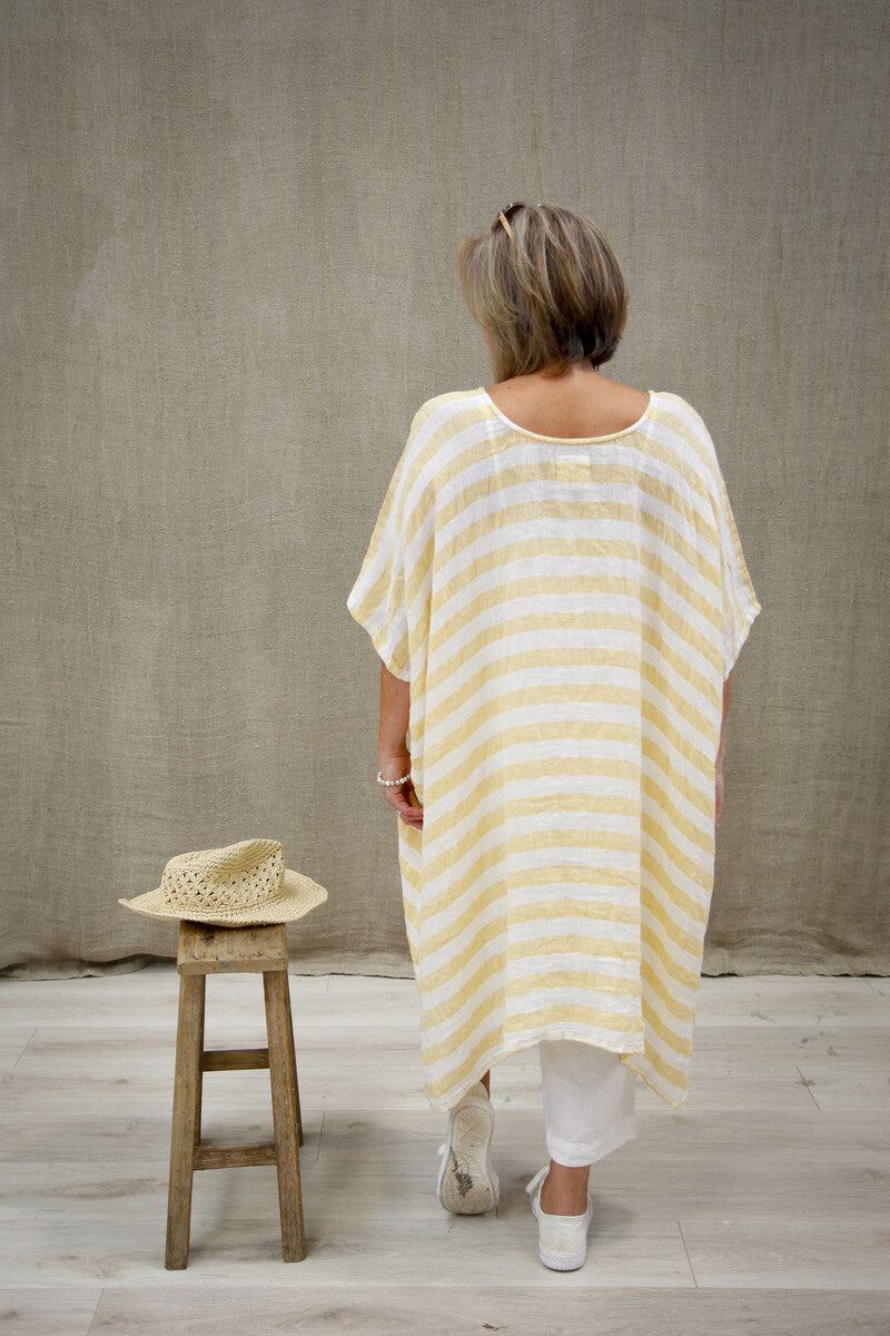 Maria Oversized Short Kaftan Yellow & White Stripes