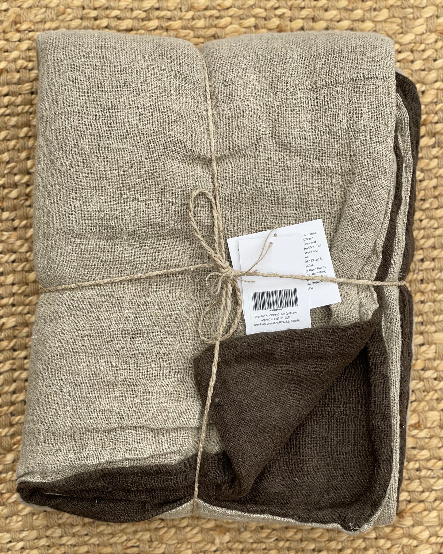 Angaston Handloomed Linen Quilt Cover - Charcoal Rev Natural