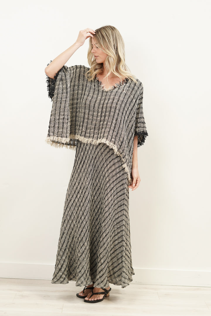 Sarita Fringed Top Black & Natural Blocks