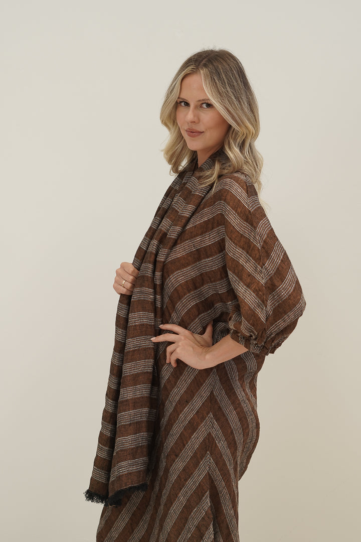 Kelly Linen Scarf Rust & White Stripes 50 X 180Cm