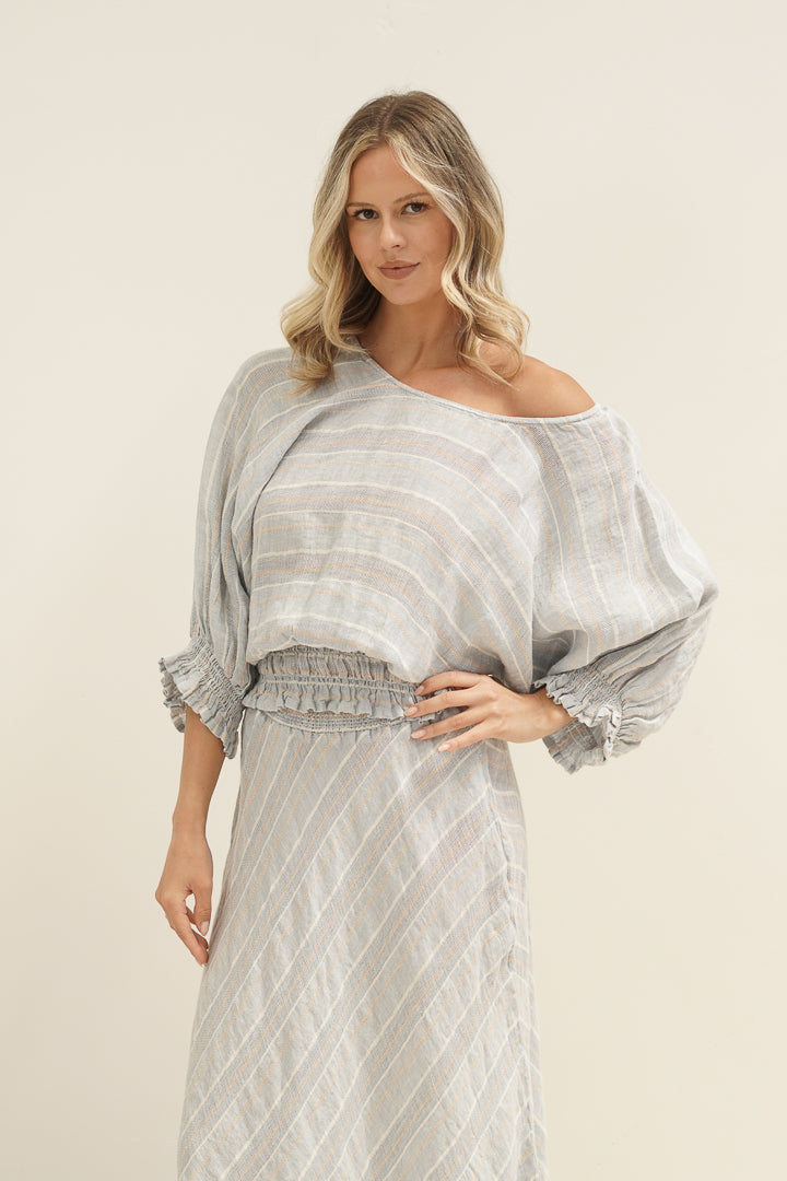 Serena Shirred Hem Top Lemon Sorbet Multi Stripes