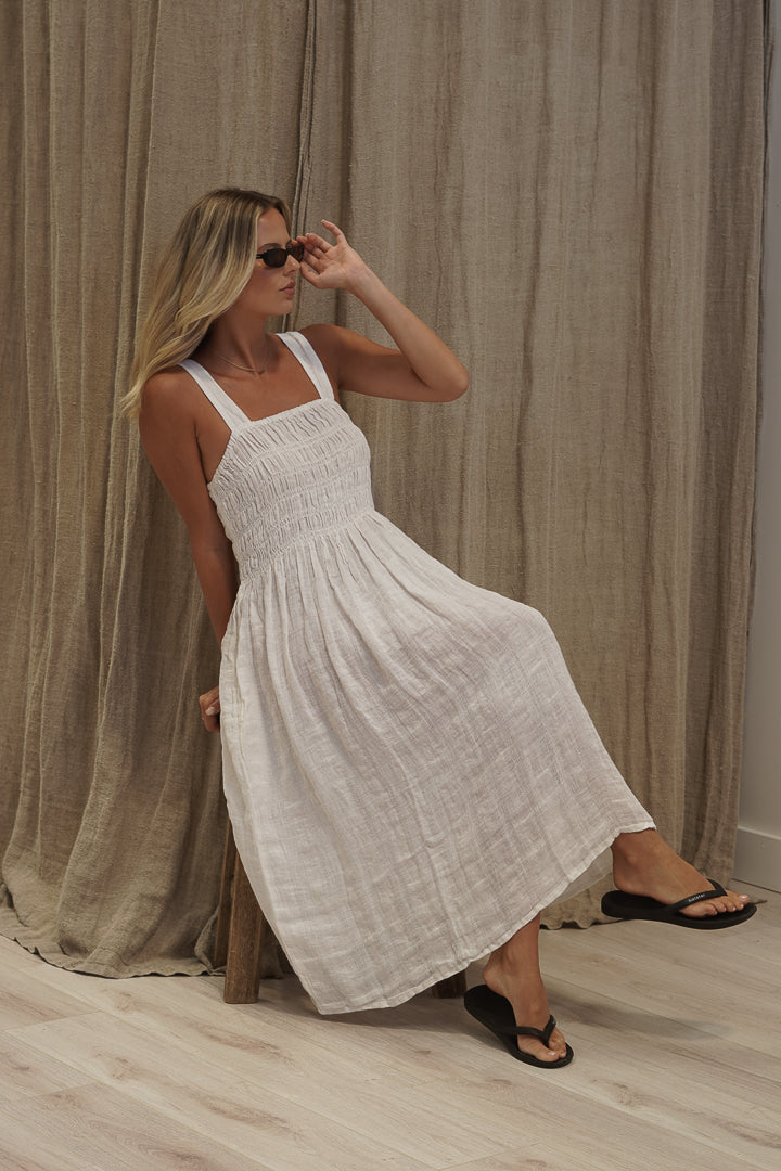 Vestito Shirred Dress White Combo
