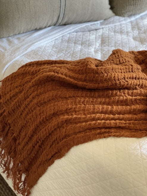 Throw-Rust- Waffle Linen (2 Sizes)