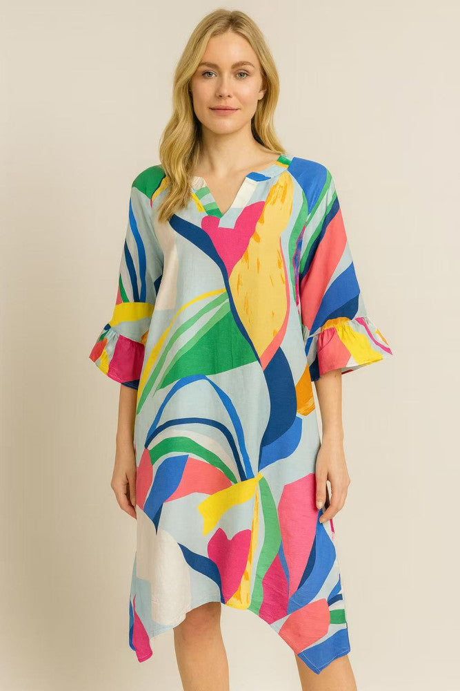 Ruffle Sleeve Cotton Rayon Dress
