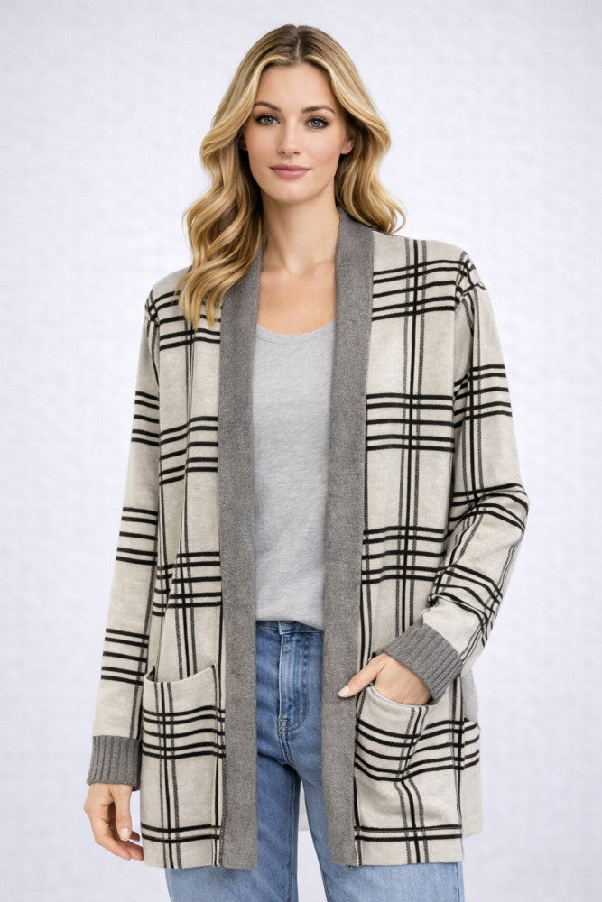 Plaid Knit Cardigan