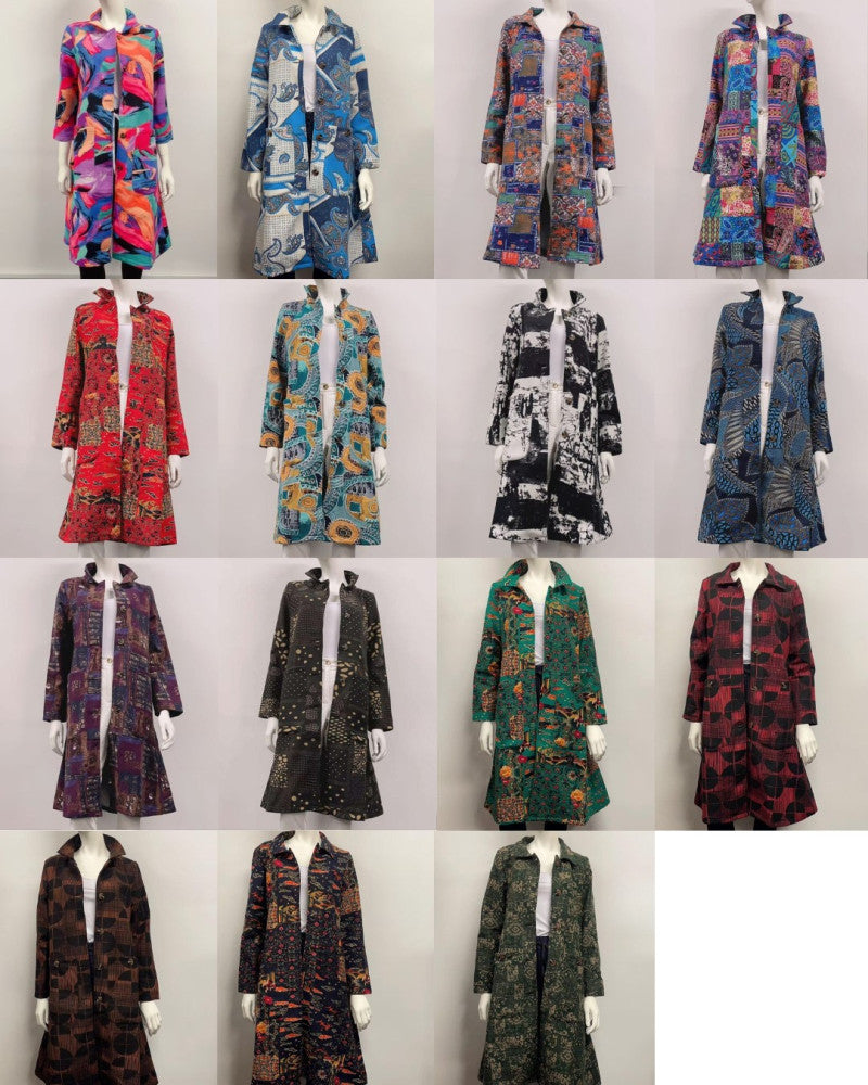 Abstract Brushstroke Printed Fleece-Lined Cotton Coat