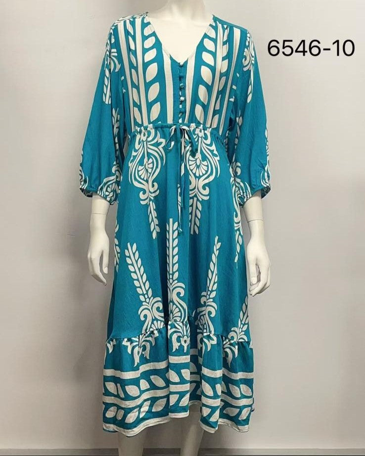 V-Neck Button Midi