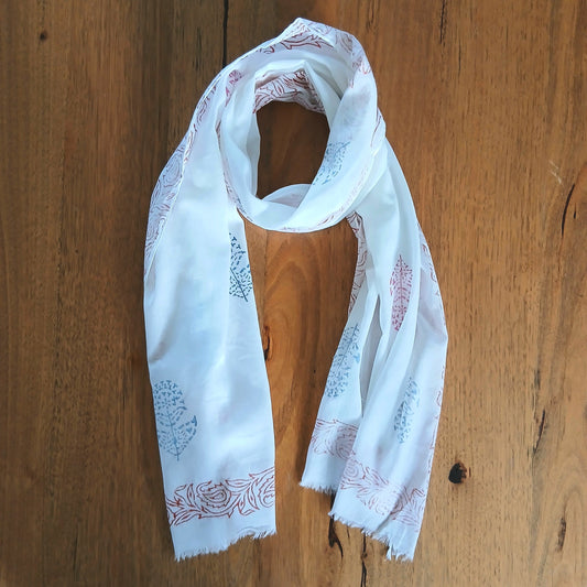 Pure Cotton Scarf - White with Print 15481