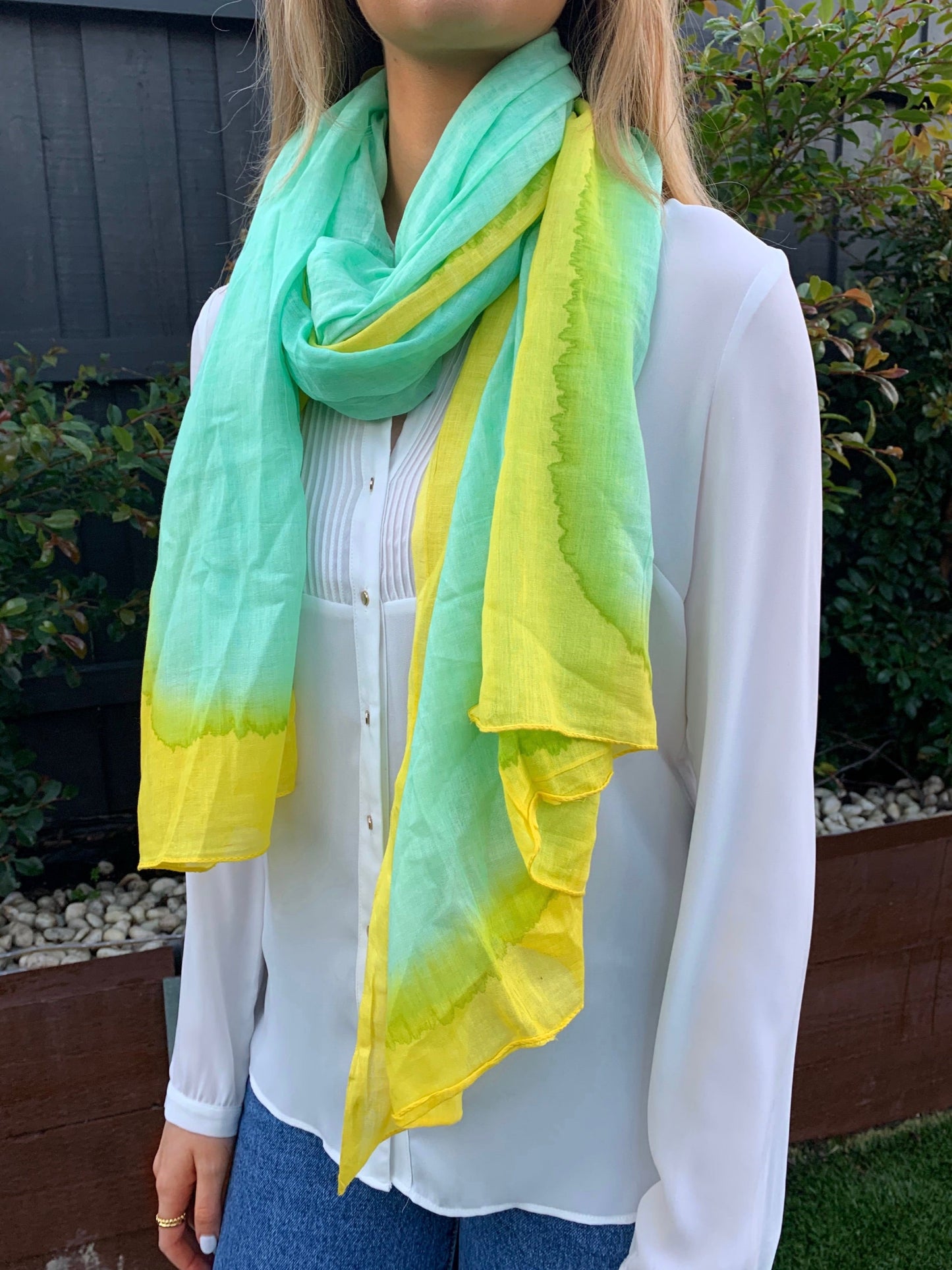 Cotton Printed Ink Sarong Scarf - Aqua / Yellow 16342
