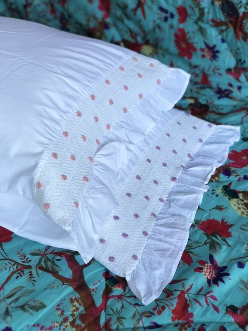 Smocked Pink Rose Buds Pillowcases Set Of 2