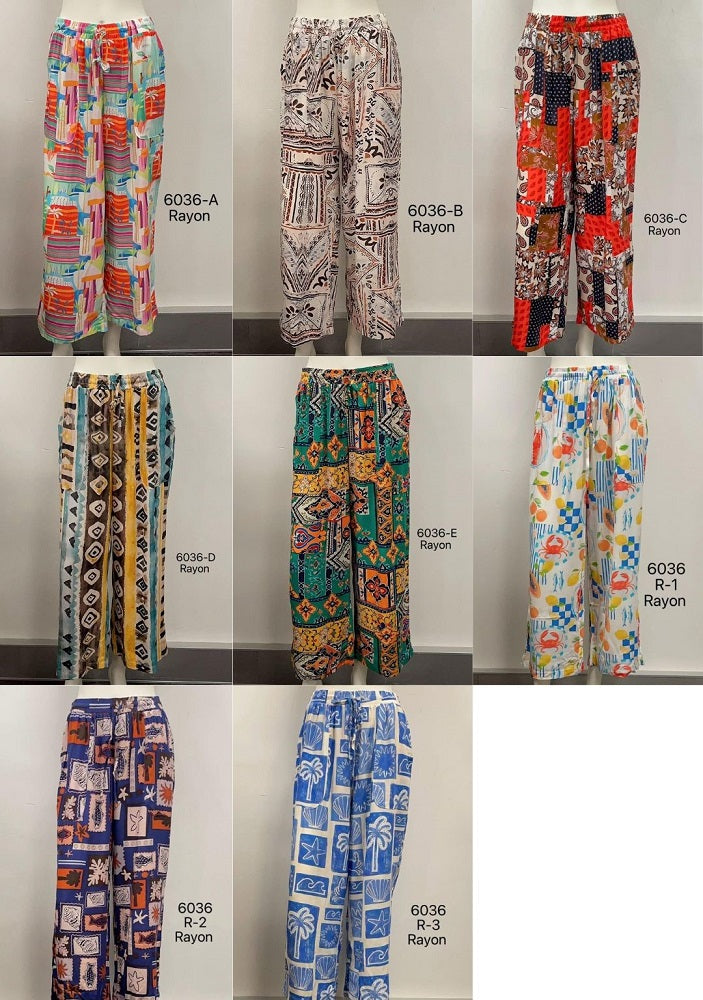 Elastic Waist Rayon Print Pants