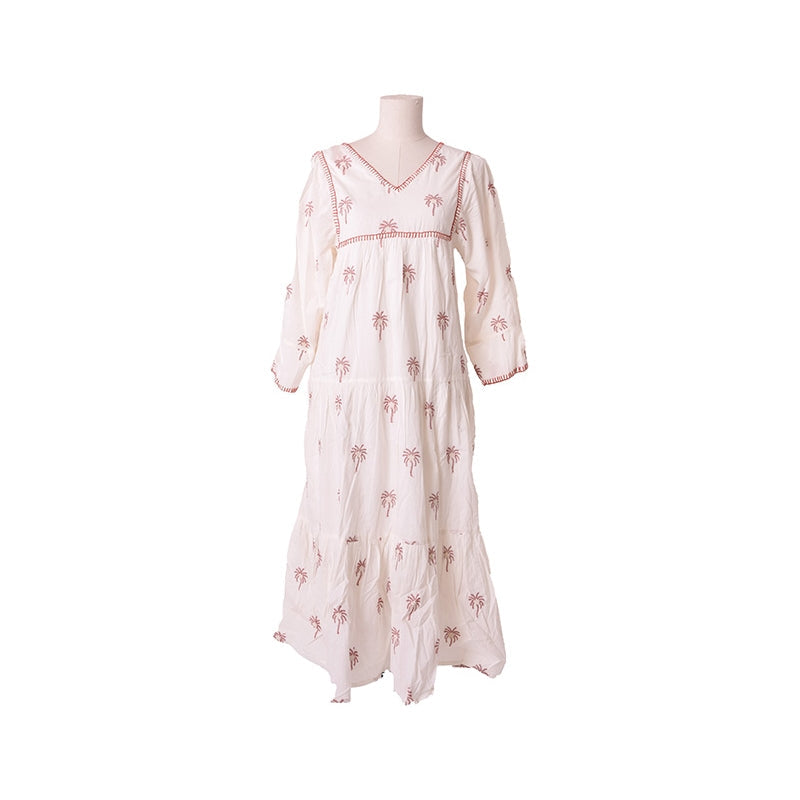 Long Pure Cotton Summer Dress with Long Sleeve 67048