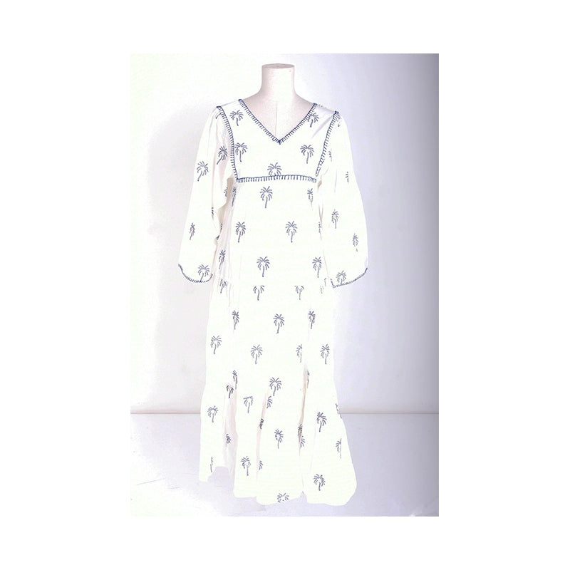 Long Pure Cotton Summer Dress with Long Sleeve 67048