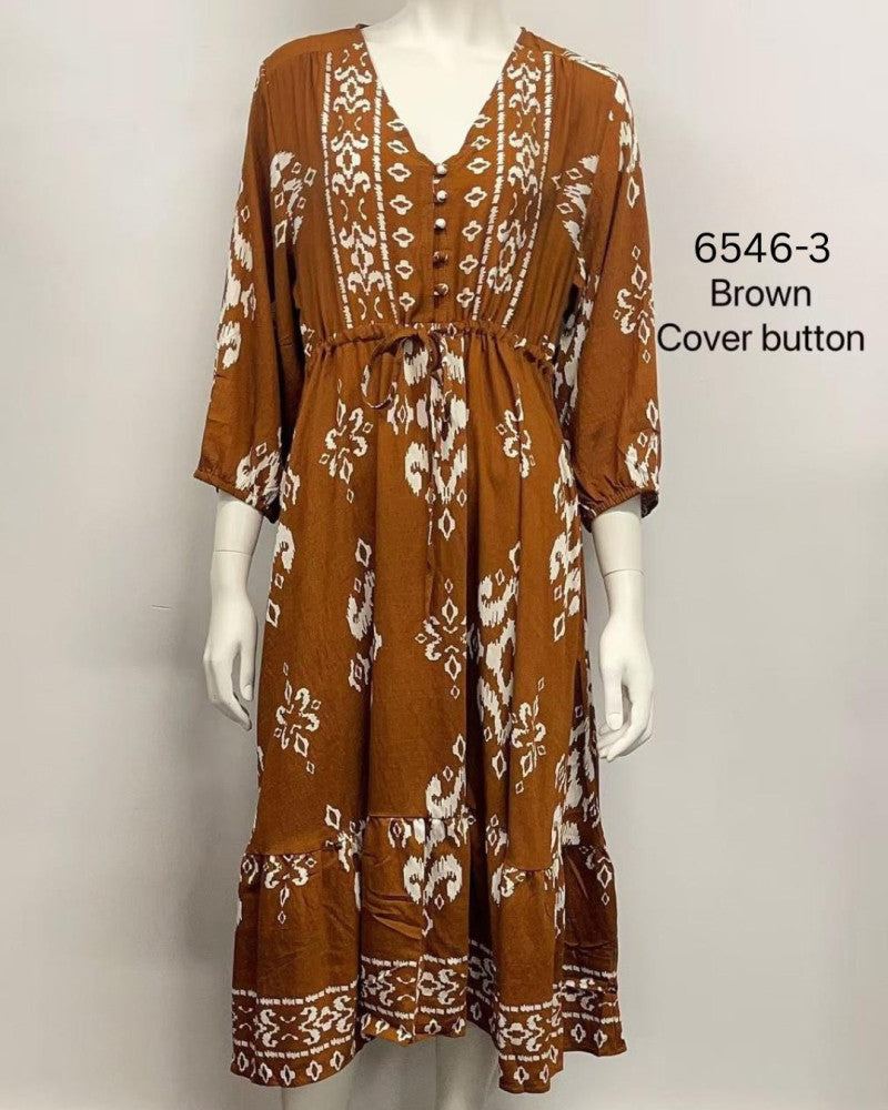 V-Neck Button Midi