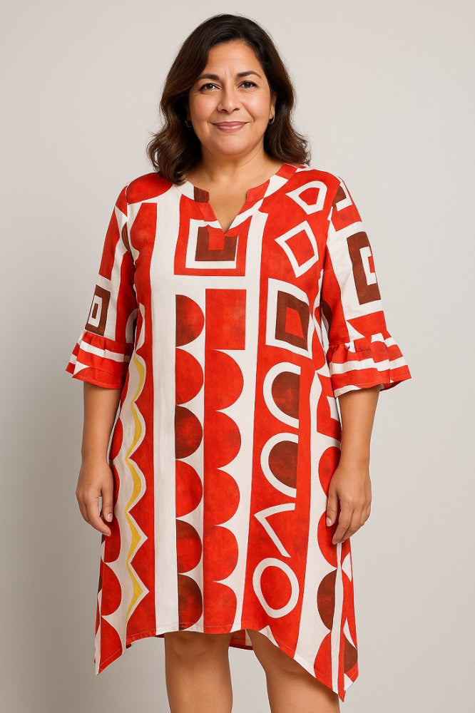 Ruffle Sleeve Linen Cotton Dress