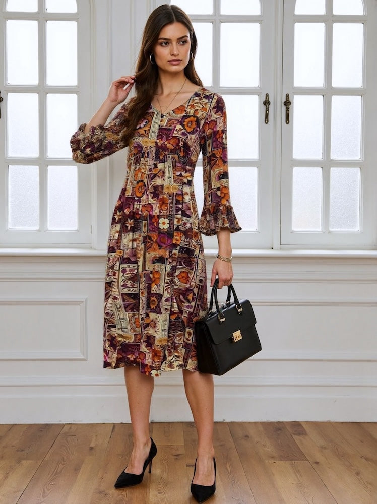 Ruffle Sleeve Midi Dress