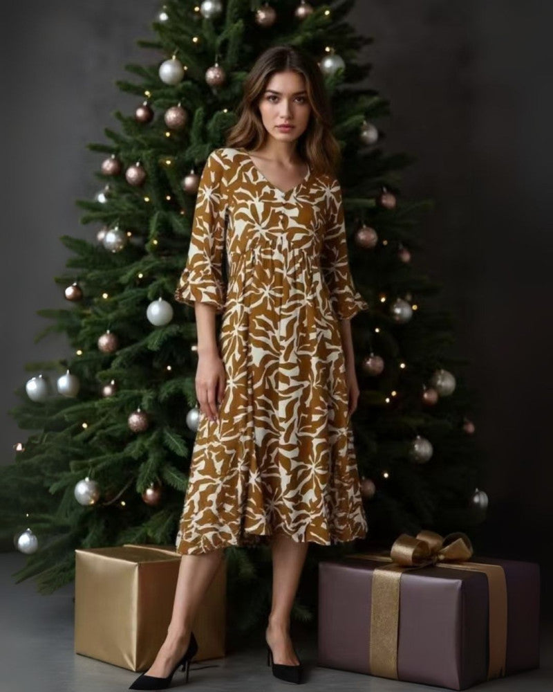 Ruffle Sleeve Midi Dress
