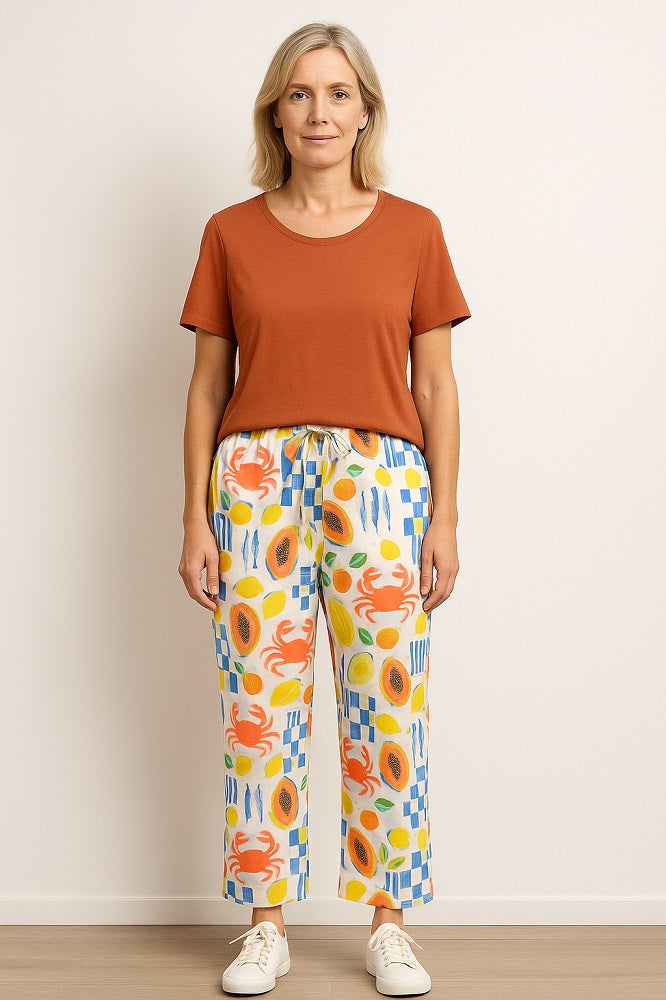 Elastic Waist Rayon Print Pants