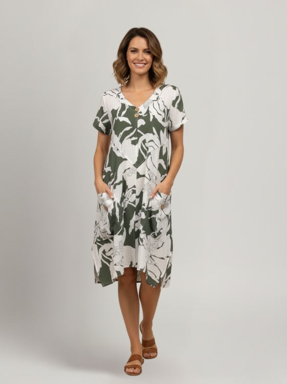 6121 Button Pocket Short Sleeve Dress