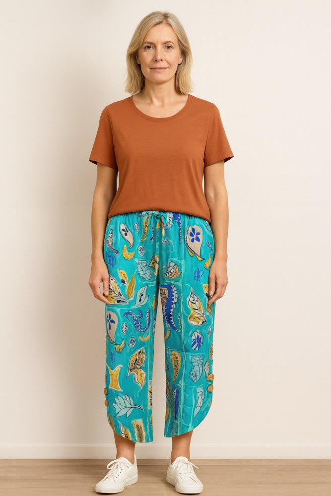 Printed Drawstring Relaxed Rayon Pants
