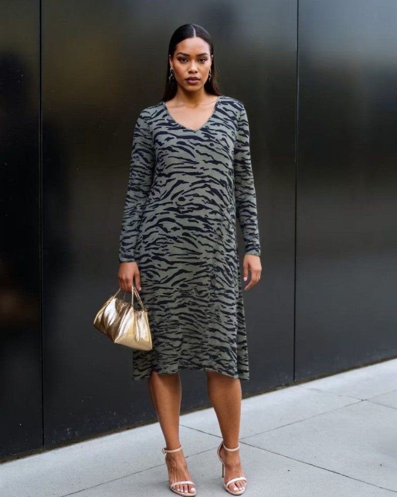 Long Sleeve Knee-Length Fleece Dress