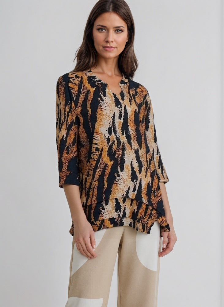 Asymmetric Hem Linen Blend Top