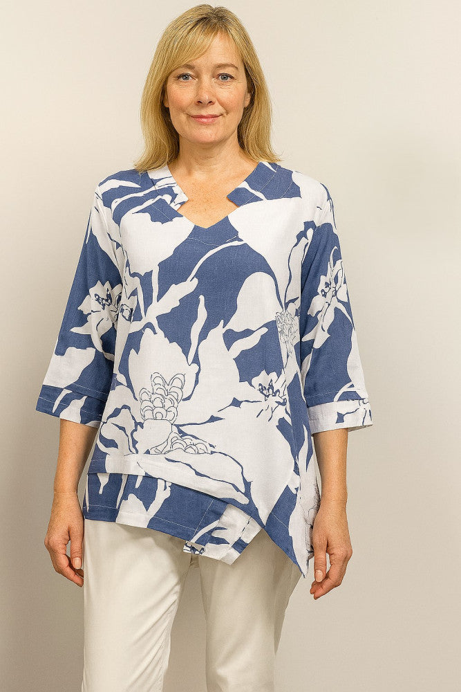Asymmetric Hem Linen Blend Top