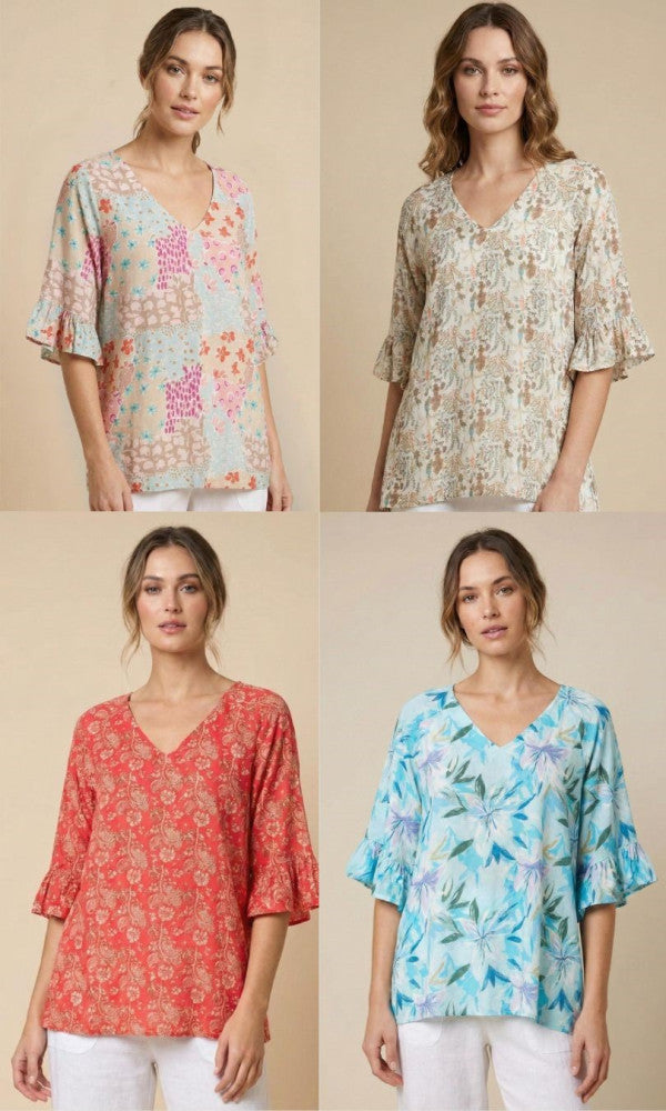 V-Neck Printed Rayon Top