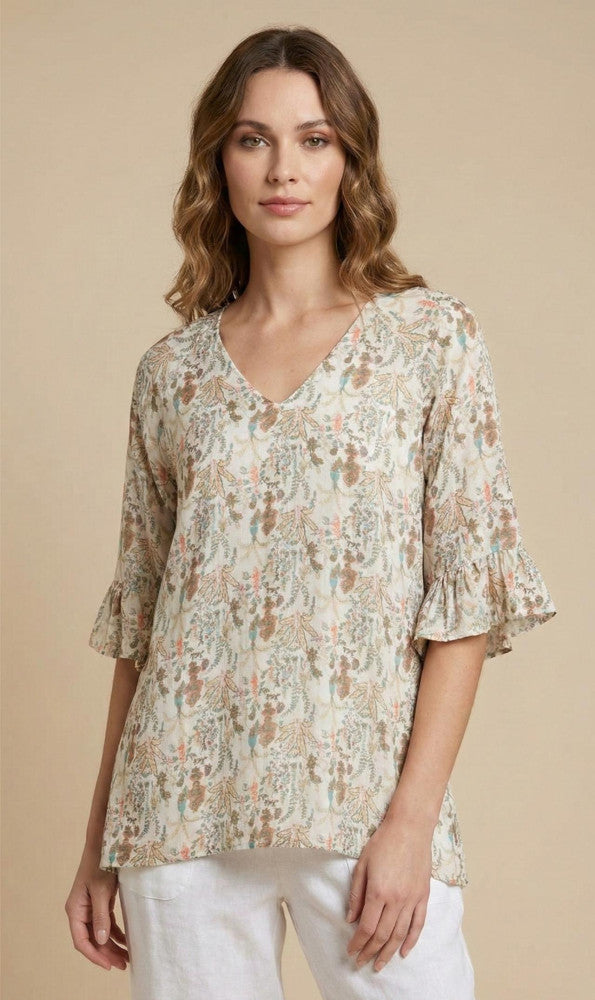 V-Neck Printed Rayon Top
