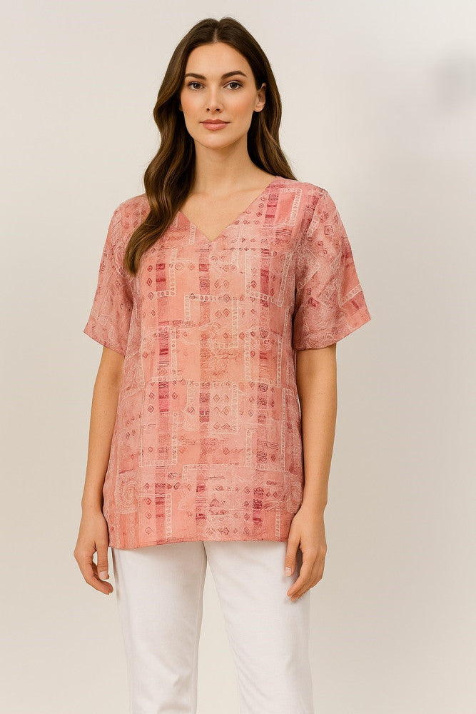 V-Neck Ruffle-Sleeve Lyocell Top