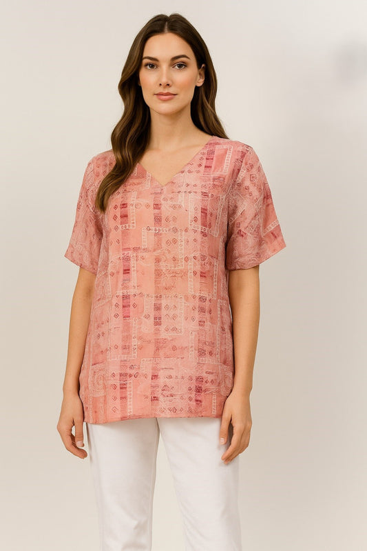 V-Neck Ruffle-Sleeve Lyocell Top