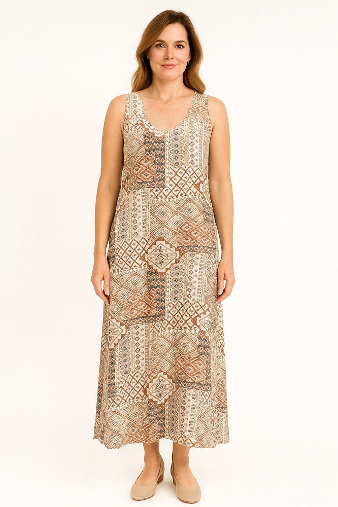 Sleeveless Boho Print Maxi Dress